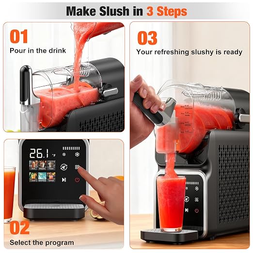 Slushie Machine No Ice Needed, Auto-Clean, 220W Quick Frozen Drink Maker with 6 Preset Programs for Margaritas, Frappés, Milk Shake and More, Slushy Machine for Home, 88oz