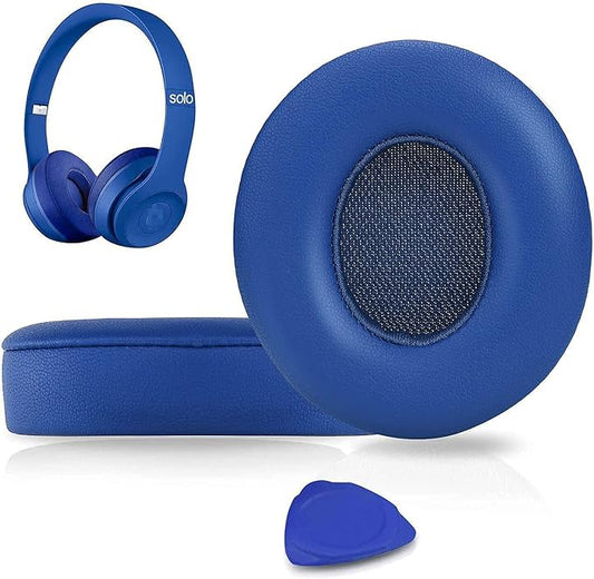 SoloWIT Earpads Cushions Replacement for Beats Solo 2 & Solo 3 Wireless On-Ear Headphones, Solo2 Solo3 Ear Pads with Soft Protein Leather, Added Thickness - Blue