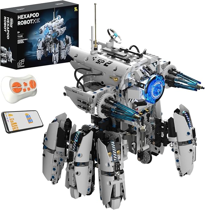 Technic RC Robot Building Set,STEM Mecha Toy Coding for Boys 8-12 | Programmable,ABS Plastic,Hexapod,Walking System,LED Cyber Lights,Remote Control＆App,Mecha Model,1406PCS,Birthday Gift