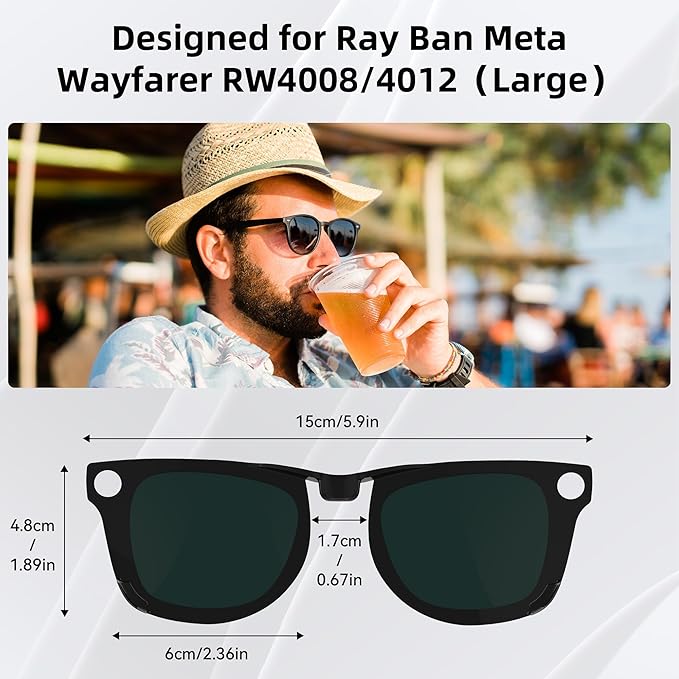 HIBLOKS 4Pcs Polarized Clip for Ray-Ban Meta Wayfarer RW4008 & Gen 2 RW4012 Large (53-22), Discoloration Clip-on for Meta Wayfarer Gen 2 Protect Your Eyes, Cool and Fashion (Black+Green+Brown+Yellow)