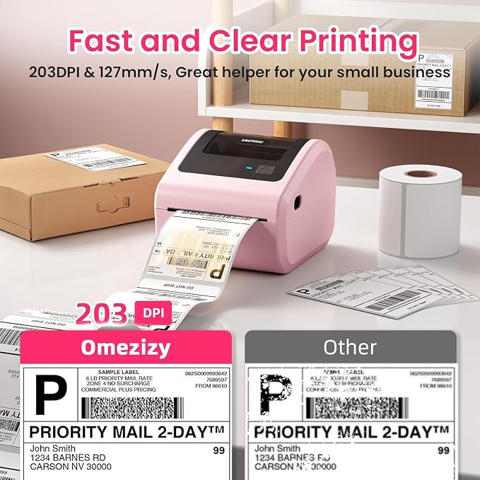 Bluetooth Shipping Label Printer with 3 Roll Labels, D450BT Pink Thermal Label Printer 4x6 for Small Business, Thermal Printers Come with 750PCS 4x6‬ White Labels (250 Labels/Roll)