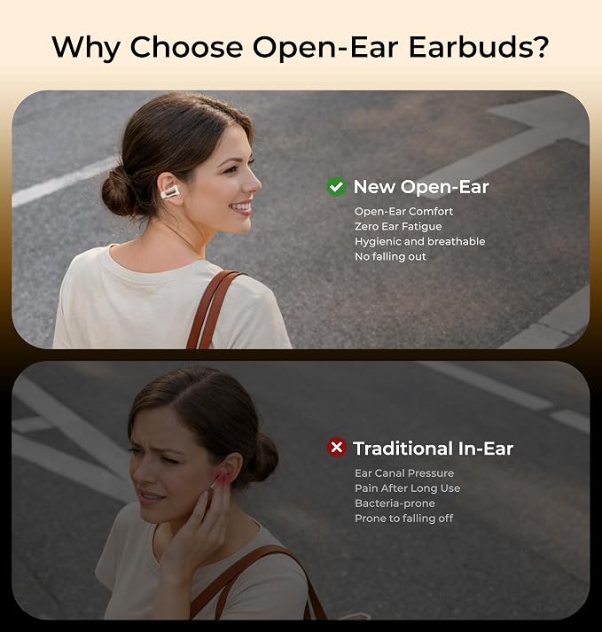 LC-dolida Open-Ear Wireless Earbuds with Smart LED Display Case, Clip On Earbuds All-Day Comfort & Situational Awareness, Case Control for Volume, EQ, Music, Find My Earbuds & Camera, Timer (Cream)