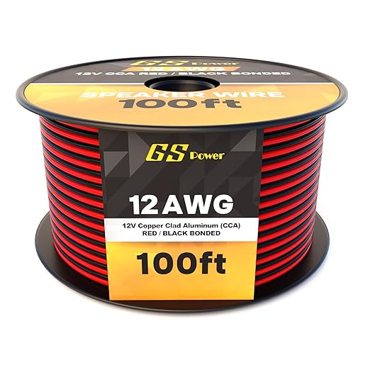 GS Power 100ft CCA 12 Gauge Wire Automotive, Red & Black Bonded, 12 AWG 12v, Flexible Speaker Electrical Wire Low Voltage Primary for Car Stereo Audio Trailer Harness Hookup Wiring DIY