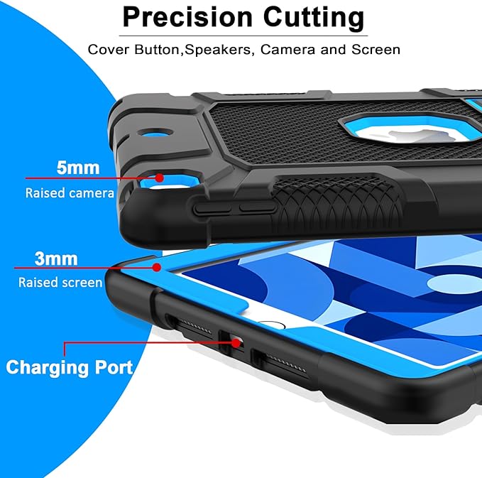 Rantice Military-Grade Tested Case for iPad 10.2" 9th/8th/7th Gen, Shockproof Protective Cover with Stand & Child-Safe Design (Black+Blue)