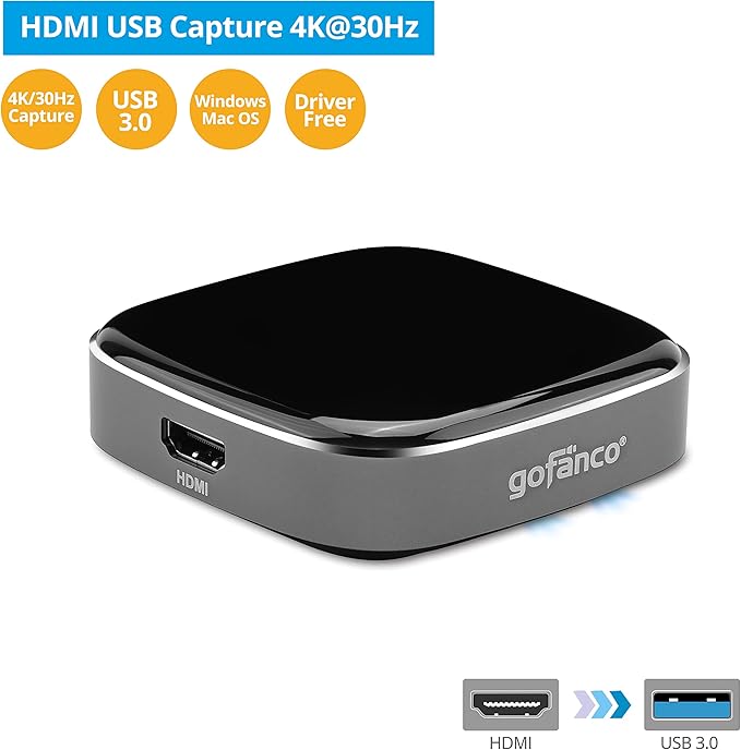 gofanco USB 3.0 HDMI Video Capture Device – Capture, Stream, Share Gameplay, Game Capture, up to 4K @30Hz and 1080p @120Hz, Low Latency for Xbox, PS, Nintendo Game Consoles (CaptureHD4K)