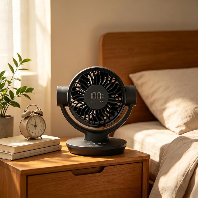 QLKUNLA Air Circulator Desk Fan with Remote, 6 Speeds 10dB Ultra Quiet, Rechargeable, Strong Airflow, LED Display, Table Fan for Bedroom Home Kitchen and Office