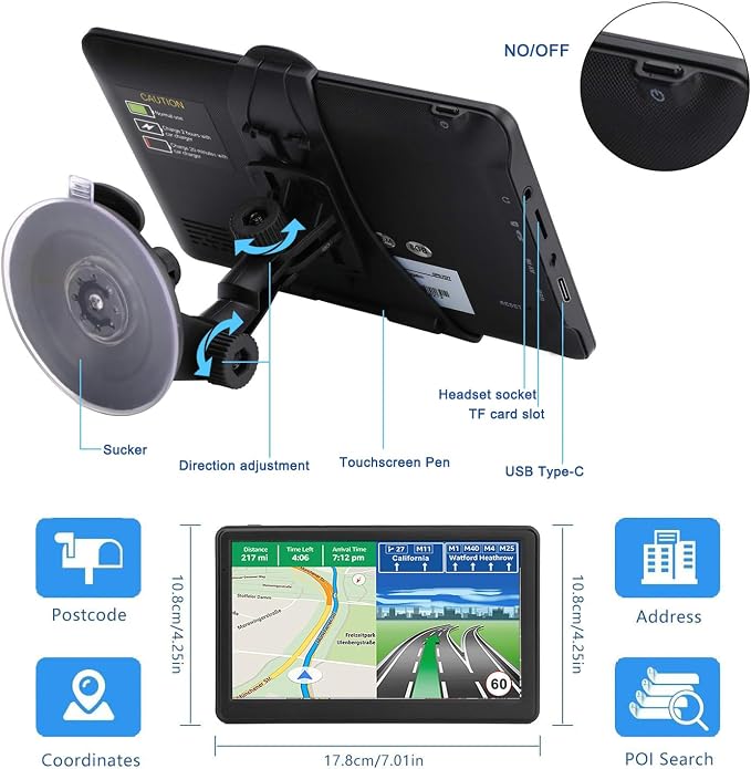 GPS Navigator for Car Truck RV, 7 Inch Touch Screen, Latest 2026 Maps for Car GPS, Support Voice Turn-by-Turn Guidance, Speed and Red Light Warning, Custom Truck Routing
