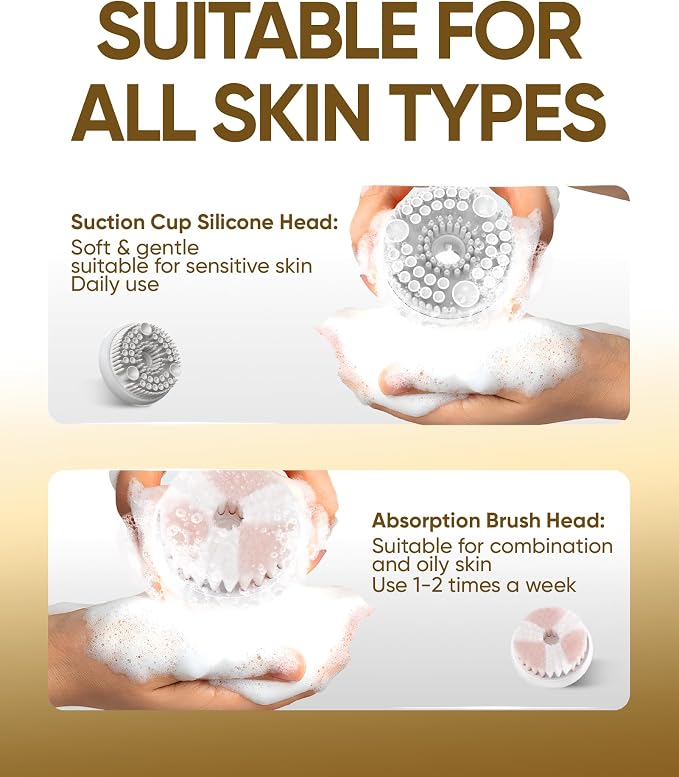 kingdo 2-in-1 Face Scrubber & Makeup Remover Device, Smart Automatic Foaming Facial Cleansing Brush Exfoliator with Face Cleanser for Deep Cleansing & Exfoliating & Removing Makeup Skin Care