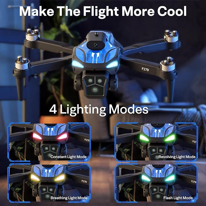 F179 Drone with 1080P Camera, Brushless Motors, Obstacle Avoidance & WIFI Control,Trajectory Flight, 3D Flip, Optical Flow Positioning, Electric 90° Lens, Quadcopter for Adults/Kids/Beginners