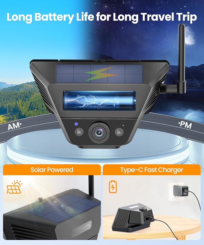 AUTO-VOX Dual Solar Wireless Magnetic Backup Camera: 2-Min Easy Install, 7.2" 1080P Split-Screen DVR Monitor, Wall-Mount & Hitch Back Up Camera, IR Night Vision, IP69K Waterproof for Truck,RV, Trailer