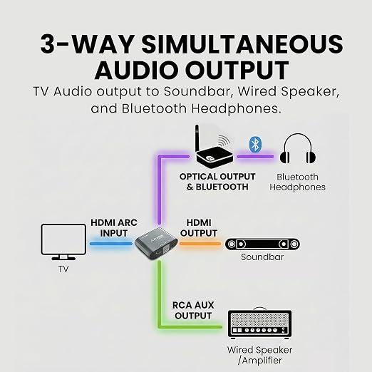 Avantree HAX06 – HDMI ARC Audio Extractor for TV with Passthrough, Play Soundbar & Headphones Simultaneously, Optical & RCA Outputs