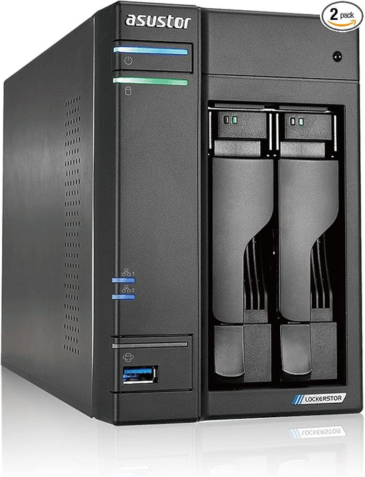 Asustor Lockerstor 2 AS6602T - 2 Bay NAS, Quad-Core 2.0GHz CPU, 2 2.5GbE Ports, 4GB RAM DDR4, 2 M.2 SSD Slots Network Attached Storage (Diskless)