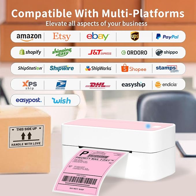 ASprink 241BT Bluetooth Thermal Label Printer 4X6 - Wireless Shipping Label Printer for Small Business & 4"x 6" Fanfold Thermal Labels (Fanfold Style & 500 Labels)
