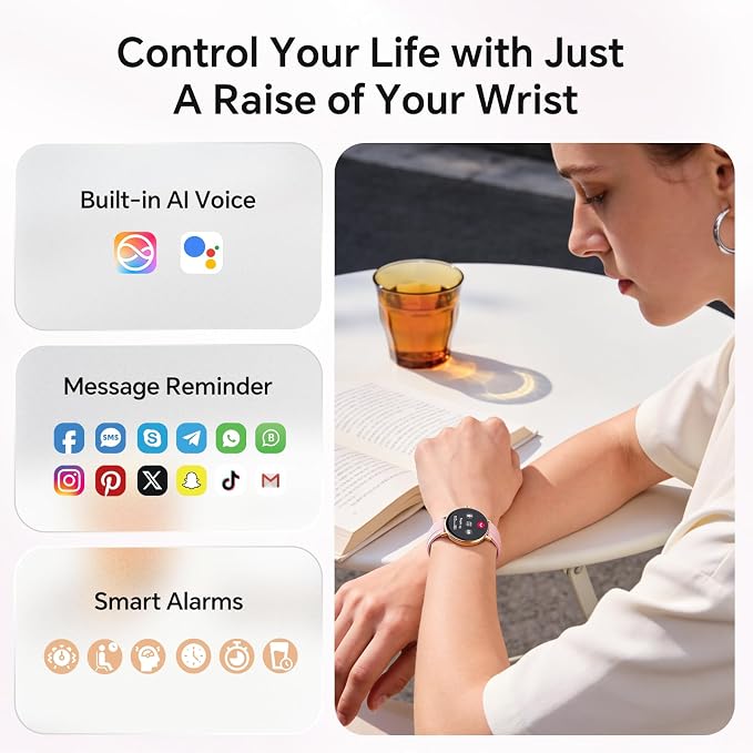 Gydom 1.27” Smart Watch for Women Men Compatible iPhone & Android (Answer/Make Call), Activity Fitness Tracker with 101+ Sports Modes, Heart Rate/SpO2/Stress/Sleep/Period Monitor, 2 Bands, IP68, Pink
