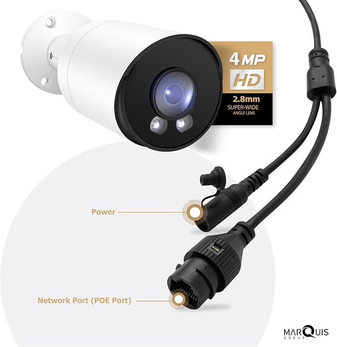 Marquis 4MP PoE IP Bullet Camera with Audio, IP Security Camera Outdoor Rated, Waterproof IP66, 108° Wide Angle 2.8mm Lens (Color Night) NDAA Compliant