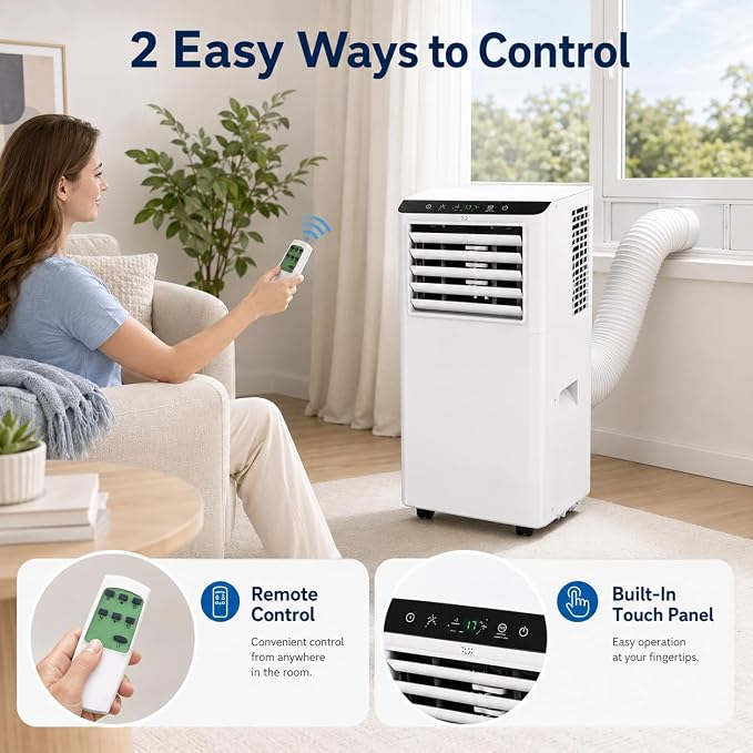 8,000 BTU Portable Air Conditioners, Portable AC Unit for Basement & Bedroom, Remote & Auto Evaporation, 4-in-1 Cooling Unit, Floor AC, Covers Rooms up to 350 Sq.Ft, Sleep Mode, Remote Control