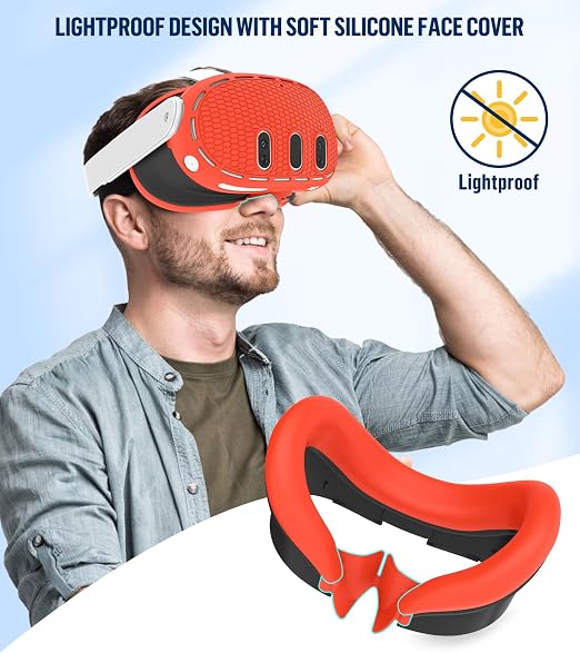 Silicone Cover Set Compatible with Meta/Oculus Quest 3 Accessories, Controller Grips, VR Shell Cover, Facial Interface Cover, Protective Lens Cover, Tempered Glass Lens Caps, Not Fit Quest 3S