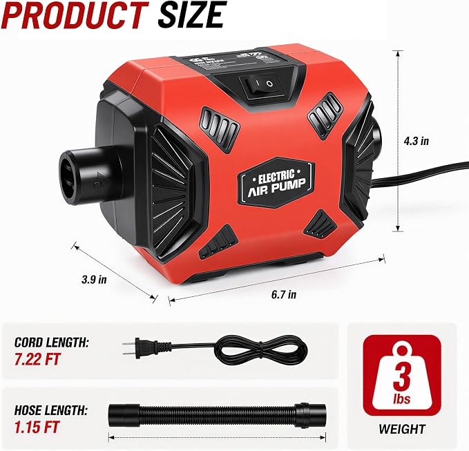 600W Electric Air Pump for Inflatables, High Power Air Mattress Pump with 6 Nozzles, Quick Inflate & Deflate Air Pump for Pool Floats, Vacuum Storage Bags, Swim Rings, Inflatable Toys