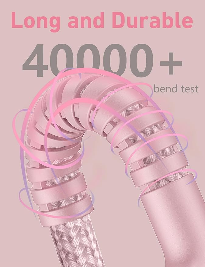 USBC Cable 10FT, 2Pack Long USBC Fast Charging Cable, Nylon Braided USB C to USB C iPhone Charger Cord Compatible with iPhone 17/16/15/Pro Max/Plus/Samsung Galaxy S23/LG and More-Pink