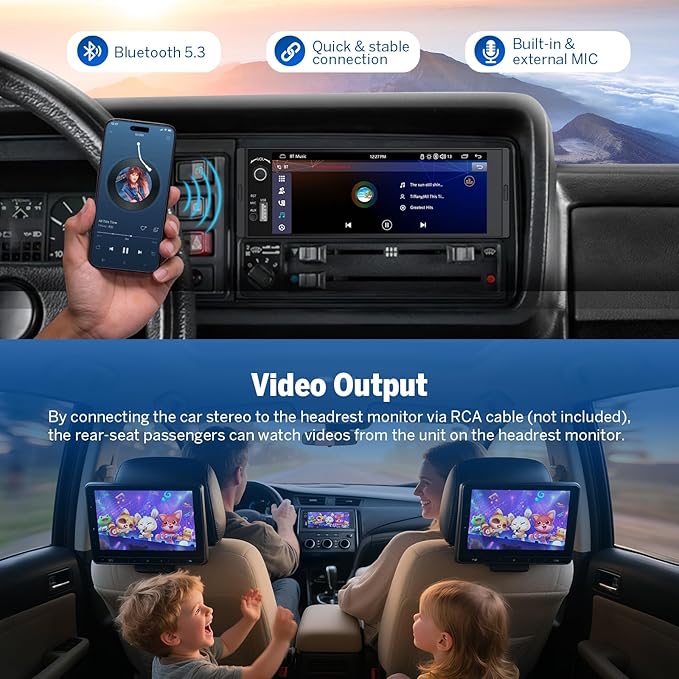 Eonon 6.36" Single DIN Car Stereo – Wireless CarPlay & Android Auto, IPS Touchscreen (1280x480), ST TDA7851 Amp, Backup Camera, Steering Control,Bluetooth 5.3-X3U