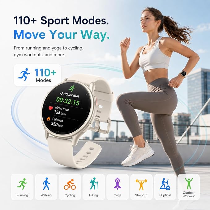 Smart Watch for Women (Answer/Make Call), 1.65" HD Fitness Tracker with Heart Rate/SpO2/Sleep Monitor, Pedometer, 110+ Sports Modes, 3ATM Waterproof, 7-Day Battery, for iOS Android