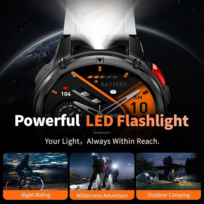 Military Smartwatch for Men with Compass & Flashlight, Bluetooth Calling Rugged Outdoor Smart Watch, Fitness Tracker with Heart Rate Sleep Monitor, Waterproof Tactical Smartwatch for Android iPhone