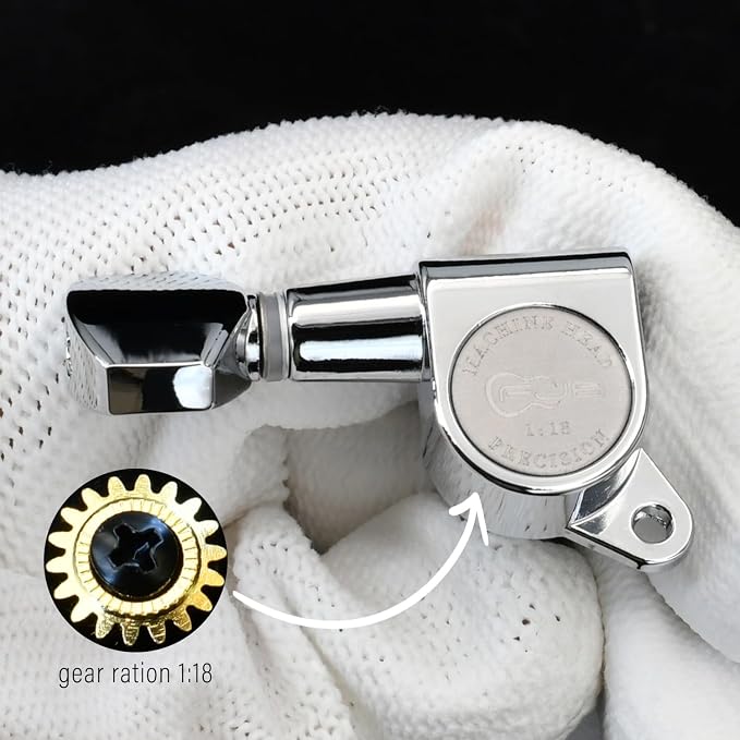 FXJXB 18:1 Guitar Tuning Pegs 6 in Line(6 Right) Standard Guitar Tuners Tuning Keys Replacement for Acoustic or Electric Guitars- Chrome(6R)