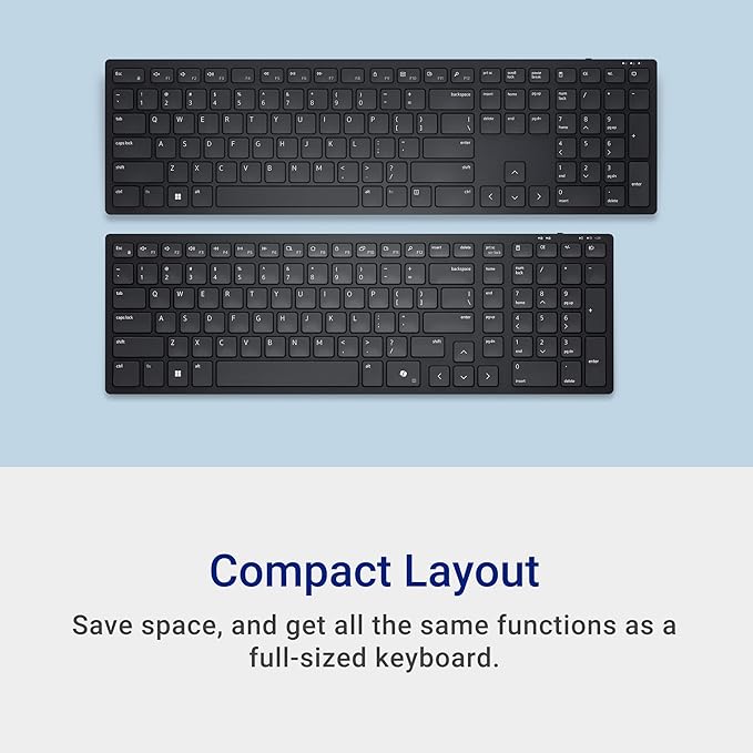 Dell KM555 Silent Keyboard and Mouse - 18 Programmable Shortcut Keys, Copilot Key, Secure Dual-Mode connectivity, Adjustable DPI, Ambidextrous, Low Battery LED Indicator, 3-Year Warranty - Black