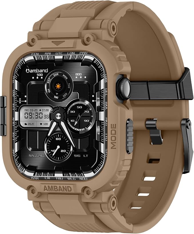 amBand for Apple Watch Series 11/10 Case and Bands 46mm Men, M1 Sport Series Tough Case for iPhone Watch Bands, Outdoor Activities Essential Full Body Protection for Hiking Cycling - Desert Tan