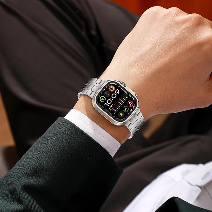 MioHHR Titanium Band Compatible for Apple Watch Ultra 49mm/ Series 10 46mm/ Series 9/8/7 45mm /SE 44mm, Adjustable Titanium Metal Strap Band with Scratch-Resistant Coating for Men, Frosted Silver