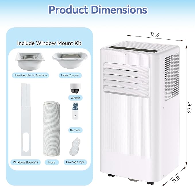 GarveeLife Portable Air Conditioner,10,000 BTU for Rooms up to 450 Sq.Ft., 4-IN-1 Smart Compact AC Unit with Cooling, 24 Hour Timer, Dehumidifier, Fan, Remote Control and Window Kit, White