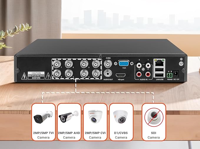 TIGERSECU Super HD 1080P 8 Channel DVR Security Recorder Without Hard Drive, Hybrid 6-in-1 CCTV DVR Recorder Compatible with 2MP and 5MP TVI, AHD, CVI, Analog, RS485 PTZ and IP Cameras
