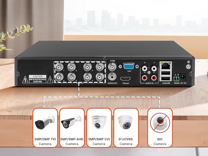 TIGERSECU Super HD 1080P 8 Channel DVR Security Recorder with 1TB Hard Drive, Hybrid 6-in-1 CCTV DVR Recorder Compatible with 2MP and 5MP TVI, AHD, CVI, Analog, RS485 PTZ and IP Cameras
