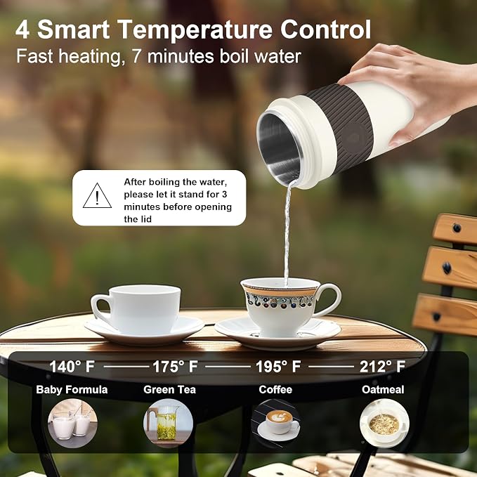 Portable Electric Kettle, 350ML Mini Hot Water Boiler Heater, Travel Kettle with 4 Temperature Settings, 304 Stainless Steel Portable bottle Warmer with Auto Shut-Off & Boil-Dry Protection