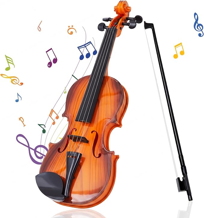Lewtemi Kids Violin Toy, Fake Electronic Plastic Mini Violin with Melodies, Non-Professional Musical Instrument for Preschool Education, Early Learning Toy for Children Birthday Gift(Reddish Brown)