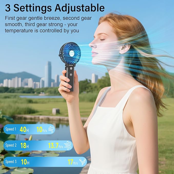 HandFan 10400mAh Portable Handheld Fan, 40Hrs Long-Lasted Hand Fan Rechargeable, Mini Personal Fans Foldable, Heavy Duty Battery Fans for Travel Beach Concerts Cruise Makeup(Blue Blade)