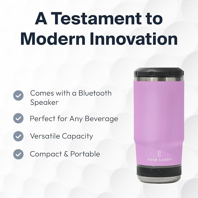 Vibe 4 In 1 Bluetooth Speaker Cup, Insulated Can and Bottle Holder for Hot or Cold Drinks, Double Wall Stainless Steel Drinkware, Fits 12 oz Cans or 14 oz Liquid, Pink