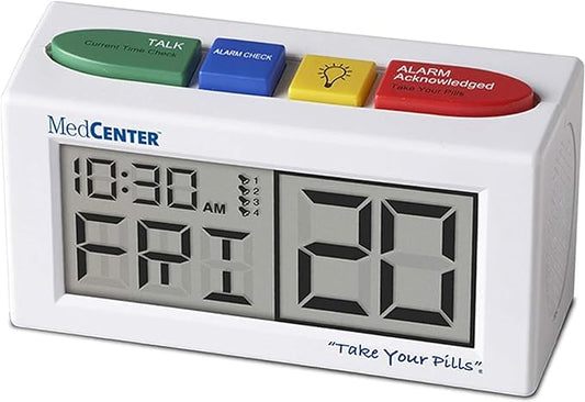 MEDCENTER Talking Alarm Clock HSA/FSA, Medication Pill Reminder Clock, Alarm Clock for Dementia, Hearing, Visually impaired Seniors-Digital Clock Ex Large White - Gift for Mom, Dad, Elderly, Seniors