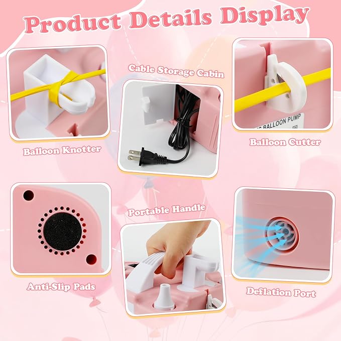 Electric Balloon Pump 4-in-1 Air Pump Portable Electric Balloon Blower Machine Dual Nozzle Quick-Fill 110V AC Inflator Deflator for Balloons Pool Floats Air Mattress Inflatables