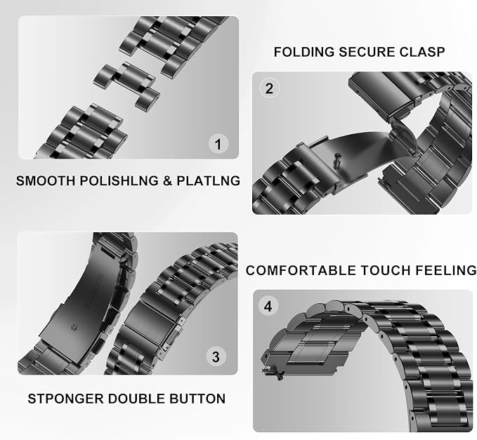 SUPLINK Bands Compatible with Samsung Galaxy Watch 6 5 4 7 44mm 40mm/Galaxy Watch 6 4 Classic Band 43mm 47mm 46mm 42mm/Active 2 40mm 44mm/3 41mm,20mm Stainless Steel Metal Replacement Men, Grey
