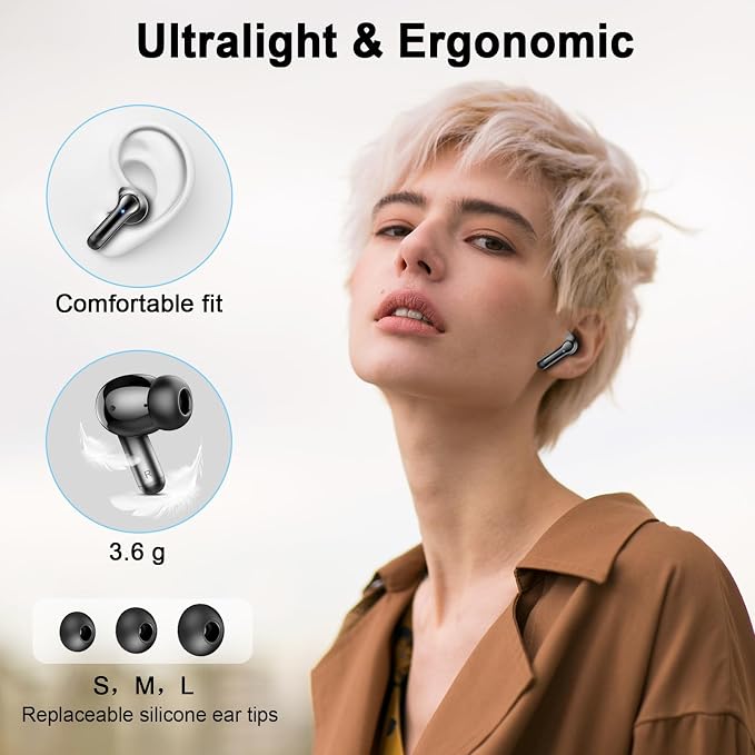 Wireless Earbuds, 2026 Bass-3.0 Bluetooth 5.4 Headphones 3D-Stereo Ear Buds, 4 ENC Noise Cancelling Mic, 40+Hrs USB-C in-Ear Earphones, IP-X7 Waterproof Sport Workout Gym for Laptop Pad Android iOS