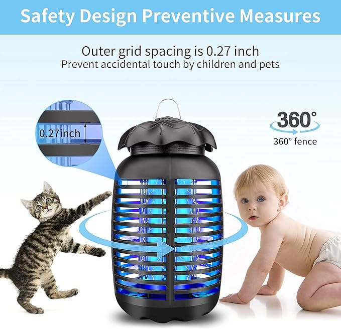 Bug Zapper Outdoor, Mosquito Zapper Electric, Insect Fly Traps Indoor Instant Killing Grid Plug in, 100-120V, Bug Mosquito Killer with 15W Bulb for Patio Garden Backyard Home