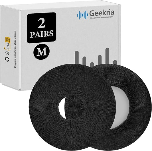 Geekria 2 Pairs Knit Headphones Ear Covers - Product Safety Certified - Washable & Stretchable Sanitary Earcup Protectors for Over-Ear Headsets, Sweat Pads for Gym, Gaming (Size M/Black)
