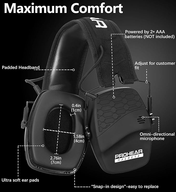 PROHEAR Ear Protection Safety Earmuffs for Shooting Noise Reduction Slim Hearing Protector