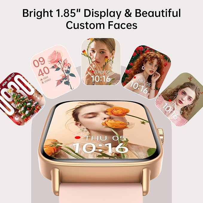 Gydom Smart Watch for Women and Men, 1.85" HD Fitness Trackers for iPhone/Android/Samsung (Answer/Make Calls), Heart Rate/Sleep/SpO2 Monitor, 101+ Sports Modes, IP68 Waterproof, 2 Bands, Pink