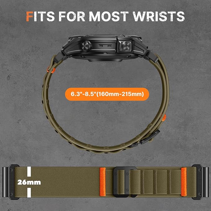Bandletic Compatible with Garmin Fenix 8 51mm Band - 26mm Quick Fit Soft Stretchy Loop Bands with G-Hook for Fenix 7X 6X Pro/5X Plus/3/3 HR/Instinct 2X Solar 3 50mm /Enduro/Quatix 6X/Tactix/Epix Pro 2