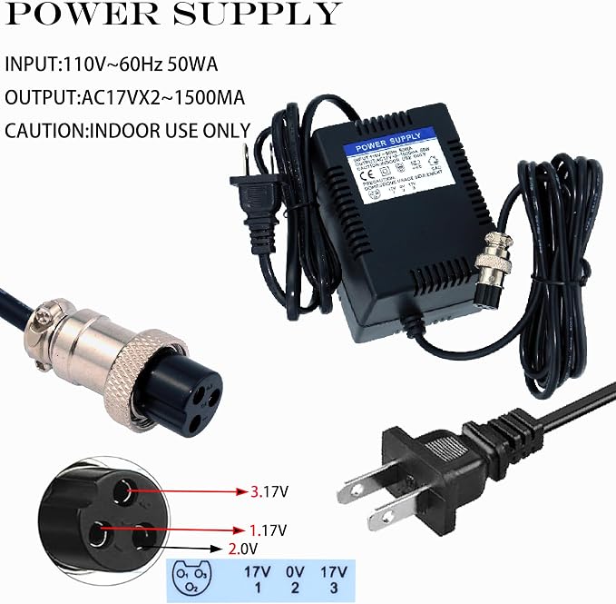 MSMJFSA AC 17V x2 Mixer Power Supply for Yamaha MG10XU 3-Pin Adapter | 3-pin 1500mA adapter for Yamaha MG10XU, MG82X, MG16, MG166C/CX, F4/F7/6FX, PA-10, and Alesis MultiMix 8 USB.
