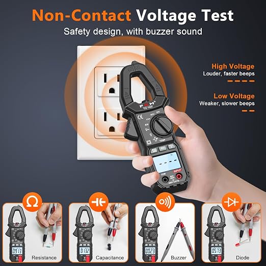 FKM AC/DC 600 Amp Clamp Meter Multimeter Tester TRMS 6000 Counts Auto-ranging Smart Digital Voltage Tester,for AC/DC Current/Voltage,NCV Detection,Capacitance,Resistance,Ohm,Continuity,Diode,Hz,Temp