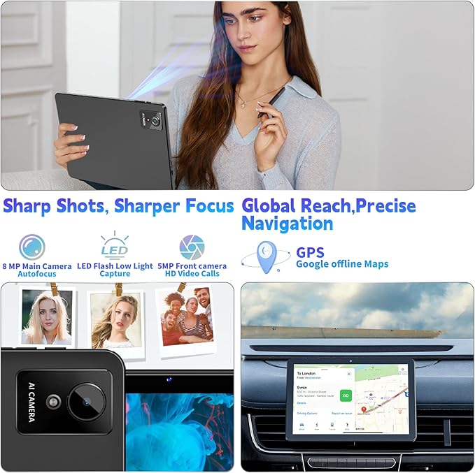 10 Inch Tablet, Android Tablet 10 Inch, Android 15 Tablet with 18GB RAM 128GB ROM, 1TB Expandable, Widevine L1, Octa-Core Processor, WiFi 5, 6000mAh Battery, T30 CPU, Dual Camera (5MP+8MP), Black