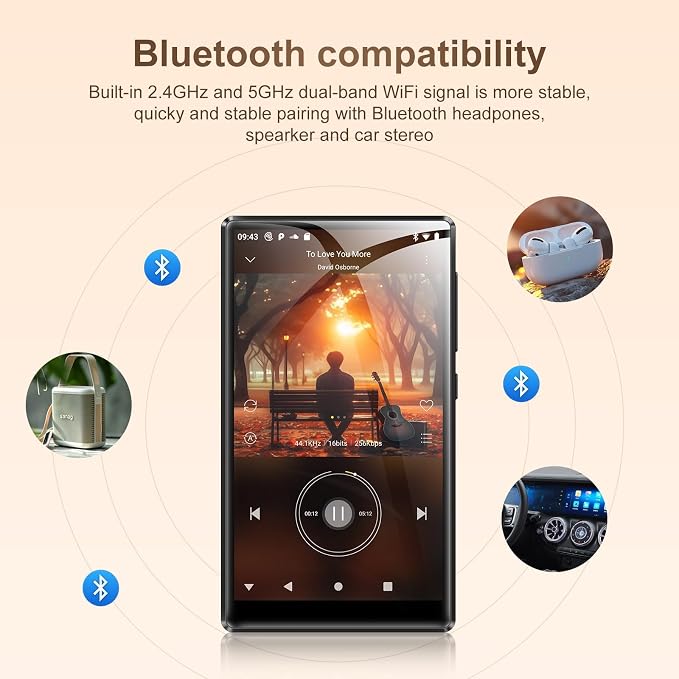 SWOFY 96GB MP3 Player with Bluetooth and WiFi- D26 5" HD Full Touch Screen MP3 Player with Spotify, Amazon Music,YouTube,Pandora,Libby,Android MP4 Music Player for Kids